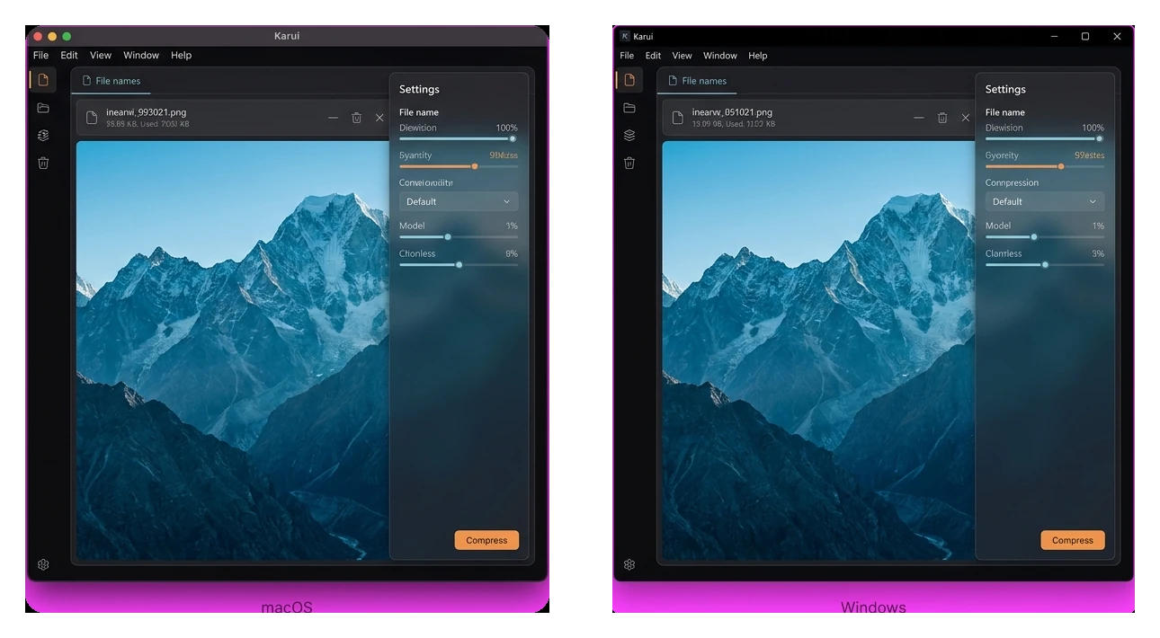The Karui app running on both macOS and Windows